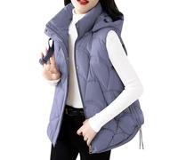 JokeLomple Ladies Sleeveless Vest - Packable Puffer Gilet Lightweight Quilted Gilets Ladies Sleeveless Bodywarmer With Removable Hood Puffer Long Body-Warmer Coat Parka Outwear Womens
