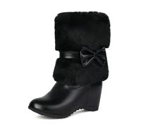 JokeLomple Long Color Toe Warm Pure Autumn Round Boots Boots Women's Thick Straight Soled Women's Boots (Black, 3.5)/A