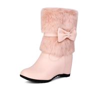 JokeLomple Long Color Toe Warm Pure Autumn Round Boots Boots Women's Thick Straight Soled Women's Boots (3)/A