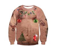 JokeLomple Mens Ugly Christmas Jumpers - Sweatshirts 3D Printed Happy Holidays Clothing Knitwear Sweater Novelty Graphic Sweatshirt Hooded Present Adults Unisex Men Hoodies Sweatshirt Khaki