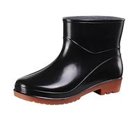 JokeLomple Short Rain Boots For Womens Ankle Rainboot Slip On Garden Boot Ladies Rubber Outside Work With Comfort (Black, 5)/A