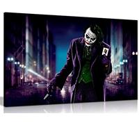 Joker Batman Poster, Canvas Wall Art, Framed Ready to Hang 24x16in | Panther Print, Vivid Colours Picture for Boys Bedroom Decor, DC Comics Scene, Solid Pine Frame, Superhero Gift