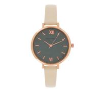 Joker & Witch Agnes 38mm Grey Dial 12mm Beige Faux Leather Strap Watch for Women