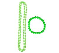 jokeshop 2pc Set Neon Bead Necklace & Bracelet 80s 90s Costume Jewellery Accessory Fluorescent Bright Rave Fancy Dress (Green)