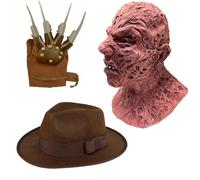 jokeshop 3pc Adults Freddy Krueger Set - Hat, Latex Mask & Claw Glove - Halloween Horror Character Kit Fancy Dress Halloween Costume