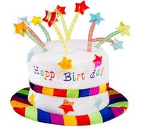 jokeshop Adult Multicoloured Velvet Happy Birthday Hat Novelty Cake Hat with Mock Star Candles Celebration Party Unisex Birthday Dress Up