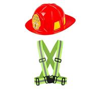 jokeshop Adults Fireman Set (Red Helmet & High Yellow Vis Braces) Firefighter Fire Chief Hat Unisex Fancy Dress Emergency Services