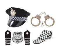 jokeshop Adults Mens 5pc Police Set (Hat, Handcuffs, Long Tie, Epaulettes & Badge) Policeman Peak Cap WPC Fancy Dress Costume Accessory