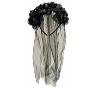 Jokeshop Black Flower Headband With Veil Corpses Bride Halloween Fancy Dress Costume Accessories