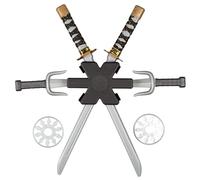 jokeshop Child's Ninja Double Sword Backpack Set Assassin Warrior Toy Weapon 7 Piece Kit Fancy Dress Accessory