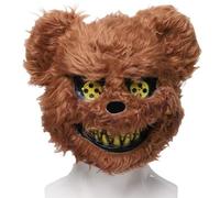 jokeshop Fluffy Horror Brown Bear Mask Halloween Killer Teddy Bear Scary Fancy Dress Half Face Mask Masquerade