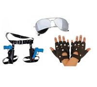 jokeshop Lara 3pc Set (Double Thigh Holster with Guns, Glasses & Gloves) Temple Raider Treasure Hunter Fancy Dress