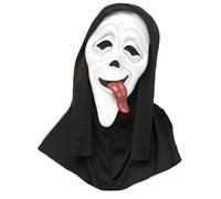 jokeshop Latex Funny Scream Ghost Mask With Tongue & Hood Halloween Horror Scary Fancy Dress Cosplay Costume Movie Killer