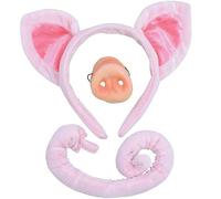 jokeshop Pig Set 3 Piece (Pink Ears, Tail & Nose) Adult Piglet Farmyard Animal Headband Accessory Nativity World Book Day Three Little Pigs Fancy Dress
