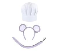 jokeshop Rat Chef Set Remy (Grey Ears, Tail & Chef Hat) Animal Headband Accessory Mouse World Book Day Ratatouille Adult Fancy Dress