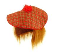 Jokeshop Scottish Tartan Hat with Ginger Hair Burns Night Stag Fancy Dress Scotland Accessory