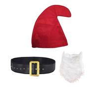 jokeshop Seven Dwarf/Dwarves Smurf 3 Piece Set (Hat, Beard and Belt) Garden Gnome Fantasy Fairytale Adults Fancy Dress Costume (Red)