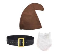 jokeshop Seven Dwarf/Dwarves Smurf 3 Piece Set (Hat, Beard and Belt) Garden Gnome Fantasy Fairytale Adults Fancy Dress Costume (Brown)