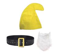 jokeshop Seven Dwarf/Dwarves Smurf 3 Piece Set (Hat, Beard and Belt) Garden Gnome Fantasy Fairytale Adults Fancy Dress Costume (Yellow)