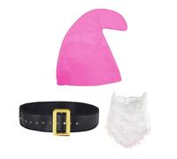 jokeshop Seven Dwarf/Dwarves Smurf 3 Piece Set (Hat, Beard and Belt) Garden Gnome Fantasy Fairytale Adults Fancy Dress Costume (Pink)