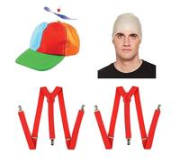 jokeshop Wonderland Twin Alice Book Fancy Dress Fairy Tale Character Tweedle Dee or Dum Costume Two Piece Set (Bald Cap & Braces)