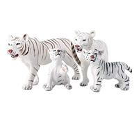JOKFEICE Animal Figures - 4pcs Realistic Plastic White Tiger Action Model - Forest Wild Animal Learning Party Favors Toys - Birthday Cupcake Topper for Kids Toddlers