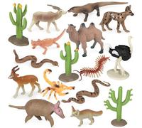 JOKFEICE Desert Animal Figures Set, 16PCS Realistic Wildlife Figurines wz Camel, Fennec Fox, Snake & Cactus, Science Project, Educational Learning Toys, Birthday Cake Topper Gift for Kids Toddlers
