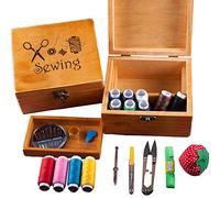 JOKFEICE Sewing Kit Box Basket Wooden Home Sewing Repair Tool Kit with Accessories Durable Portable Simple Home Sew Basket Kit