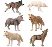 JOKFEICE Wolf Figurines, 6pcs Realistic Animal Figures for Christmas Decoration, Early Educational Toys, Birthday Party Cake Topper Gift for Kids