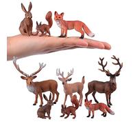 JOKFEICE Woodland Animals Figures 6pcs Plastic Realistic Forest Animal Deer Squirrel Figurines for Early Educational Birthday Gift Cake Topper for Kids