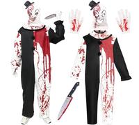 JOKILY Terrifier Costume, Clown Killer Costume, Halloween Clown Horror Costume, Clown Horror Costume, Black White and Clown Hat Mask for Halloween Carnival Cosplay