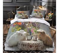 JOKITA Bed Linen Set, Double Microfiber Duvet Set with 2 Pillow Cases, Cute Guinea Pig 3D Design, Zipper Closure, 200x200 cm and 2x50x75 cm