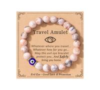 Jokkoi Travel Gifts for Women, Protection Evil Eye Bracelet Travel Amulet for Travelers with Quote Card, 6-10 inches, Stone, no gemstone