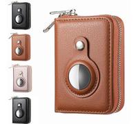 JOKO DESIGN AirTag Wallet Slim with Zip NFC + RFID Protection for Men & Women Smart Wallet Card Holder for Apple AirTag, Cognac