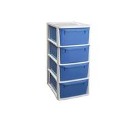 JOKOLO-4 Drawer Storage Unit - Rattan Effect Plastic Tower Unit-Home Office Desktop Organizer-Cosmetic, stationery, Craft Table Top Drawer - Multipurpose Storage Solution (Grey, 4 Drawer) (Blue)