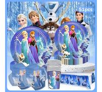 JOKOLO Set of 51 Frozen Disposable Tableware Includes 10 Dinner Plates, 10 Dessert Plates, 10 Paper Cups, 20 Napkins,and 1 Tablecloth.