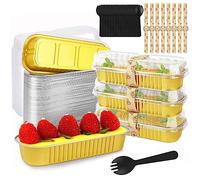 Jokresty 200Pcs/50Set Mini Loaf Pans with Lids Spoons and Stickers,200ML Aluminum Foil Baking Pans,Non-Stick Aluminum Mini Loaf Tins,Reusable Foil Bread Container Cake Baking Tins for Home Kitchen