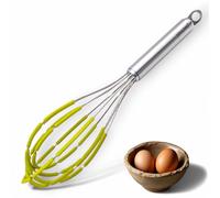 JOKUMO Balloon Silicone Egg Whisk with Spatula Scraper Wires, 18/10 Stainless Steel, Non-Stick Pan Safe, Ergonomic Tube Handle Perfect for Blending, Whisking, Beating and Stirring, 11 inch (Green)
