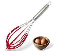 JOKUMO Balloon Silicone Egg Whisk with Spatula Scraper Wires, 18/10 Stainless Steel, Non-Stick Pan Safe, Ergonomic Tube Handle Perfect for Blending, Whisking, Beating and Stirring, 11 inch (Red)