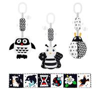 Jokureao 4 Pack Hanging Rattle Toys, Plush Stroller Toys for Babies 0-18 Months, Black and White Sensory Toy, Rattle Baby Hanging Toy, Newborn Car Seat Plaything for Boys Girls