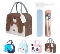 Jokureao Kids Lunch Bag Set, Insulated Cartoon Animal Tote with Tag, Portable Lunch Box for Kids with Cute Design, Reusable Lunch Cooler Bags for School, Travel