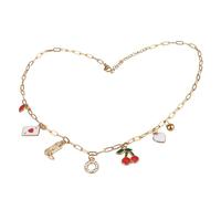 JokZan Initial Charm Necklace for Women Beach Letter A-Z Choker Necklace Gold Charms Pendant Western Cowgirl Cherry Heart Fruit Personalized Name Necklace for Her Trendy Stuff, Brass, No Gemstone