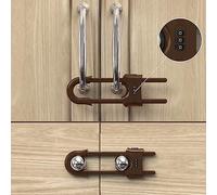 Jola's House Child Proof Sliding Cabinet Door Code Locks Baby Safety Cupboard Locks Adjustable U Shaped Cabinet Latches for Knob Handle Drawers Closet (4 PCS, Coffee)