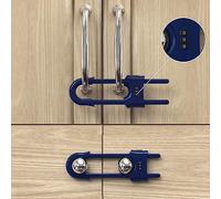 Jola's House Child Proof Sliding Cabinet Door Code Locks Baby Safety Cupboard Locks Adjustable U Shaped Cabinet Latches for Knob Handle Drawers Closet (4 PCS, Blue)