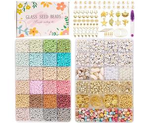 JOLCEEY 10000pcs Glass Seed Beads for Bracelet Making Kit, 24 Colors 3mm Small Glass Tiny Beads Friendship Bracelet Kit for Jewelry Making DIY Crafting
