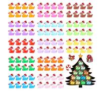 JOLCEEY 100pcs Christmas Mini Ducks, 14 Colors Resin Mini Luminous Ducks Little Small Tiny Plastic Glow in The Dark Ducks with Christmas Hat for Christmas Party Bag Fillers Indoor Decoration