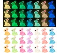JOLCEEY 100pcs Easter Mini Luminous Resin Bunny, 7 Colors Mini Resin Animals Tiny Little Small Rabbit Glow in The Dark for Dollhouse Micro Fairy Garden Decor Easter Egg Fillers Party Favors