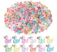 JOLCEEY 100pcs Mini Ducks, 10 Colors Glitter Resin Tiny Ducks Little Plastic Ducks Twinkle Small Ducks Bulk for Aquarium Dollhouse Fairy Garden Landscape Decor