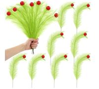 JOLCEEY 10pcs Christmas Artificial Flowers for Decorations, 17 Inch Red Green Curly Floral Stems Faux Branches Xmas Tree Pick Ornaments for Christmas Tree Home Office Wreath Vase Decor