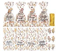 JOLCEEY 120pcs Thanksgiving Cellophane Bags, 4 Styles Fall Floral Candy Plastic Clear Goody Treat Bags Flat Bottom Gift supplies for Thanksgiving Party Favors